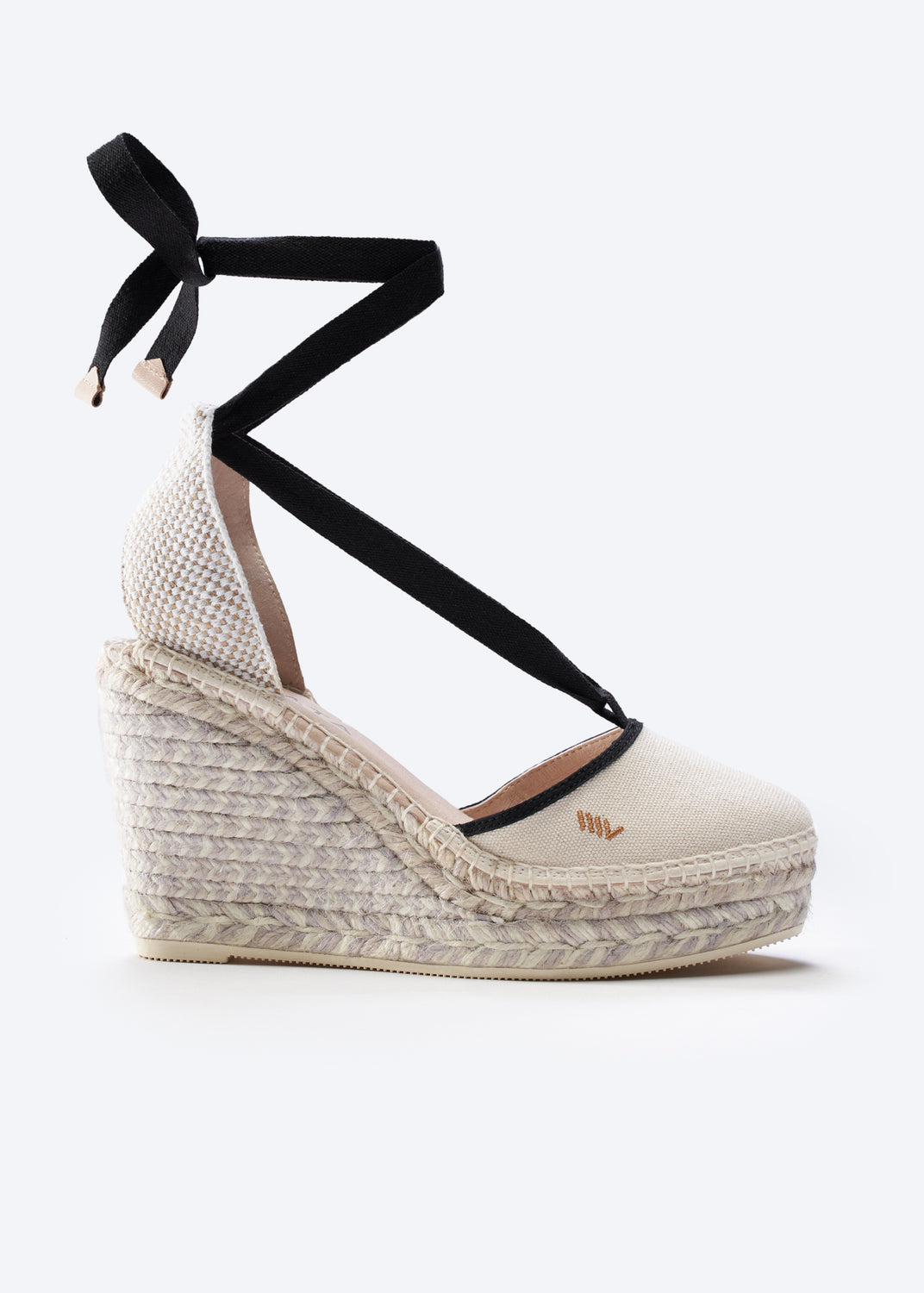 Tavallera Ivory Canvas Lace Up Women Espadrille Wedge