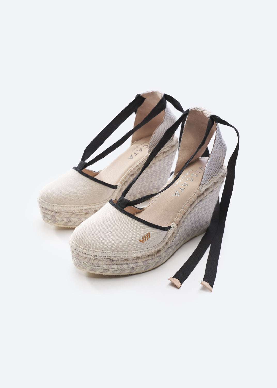 Tavallera Ivory Canvas Lace Up Women Espadrille High Heel Wedges