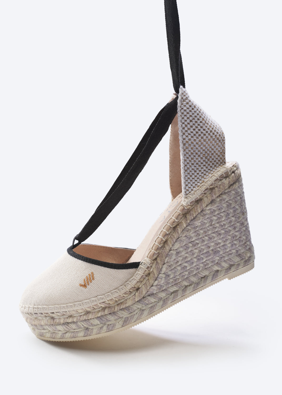 Tavallera Ivory Canvas Lace Up Women Rounded Closed Toe Espadrille High Wedge