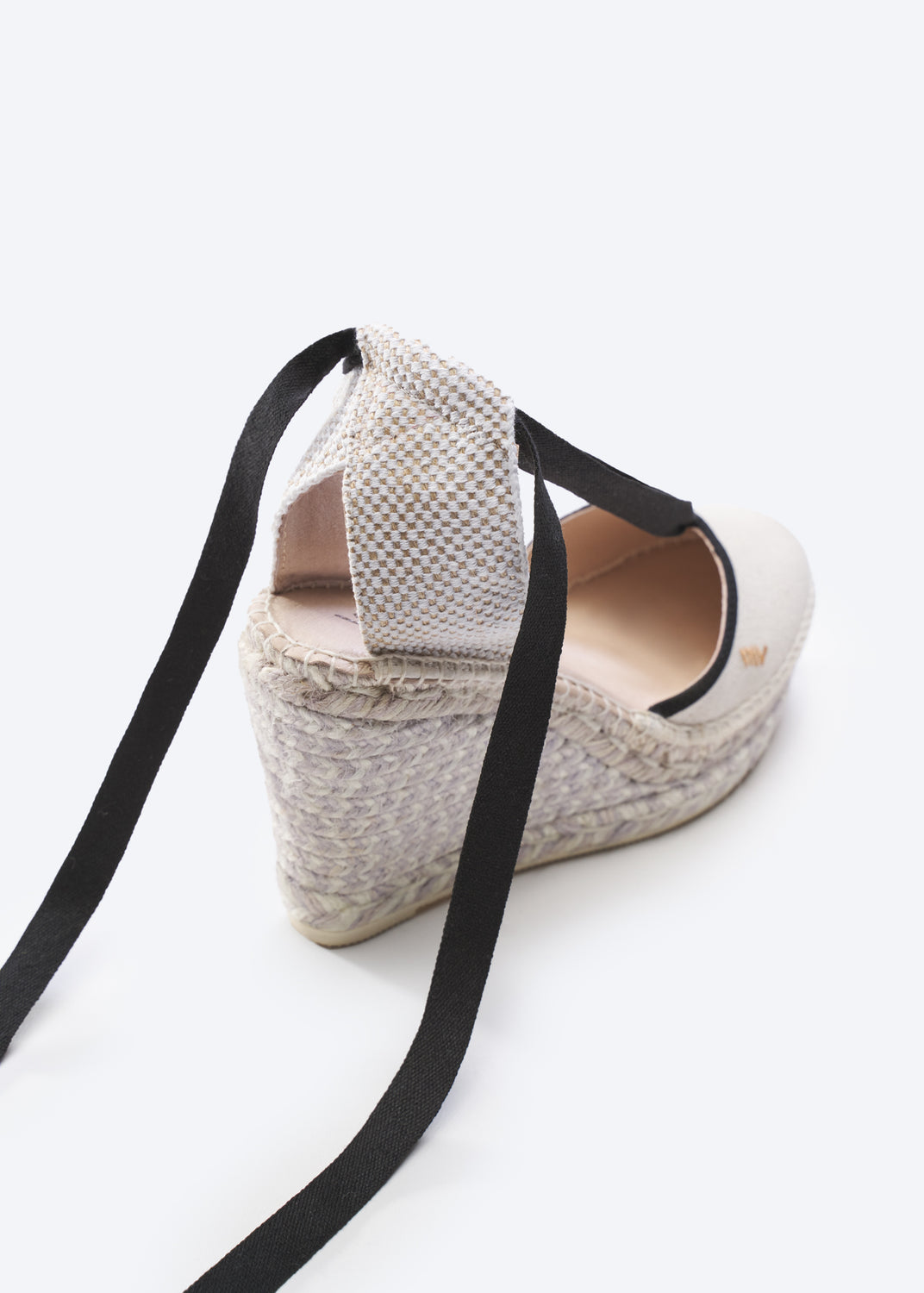 Tavallera Ivory Canvas Lace Up Women Espadrille Wedges Flexible Back Detail