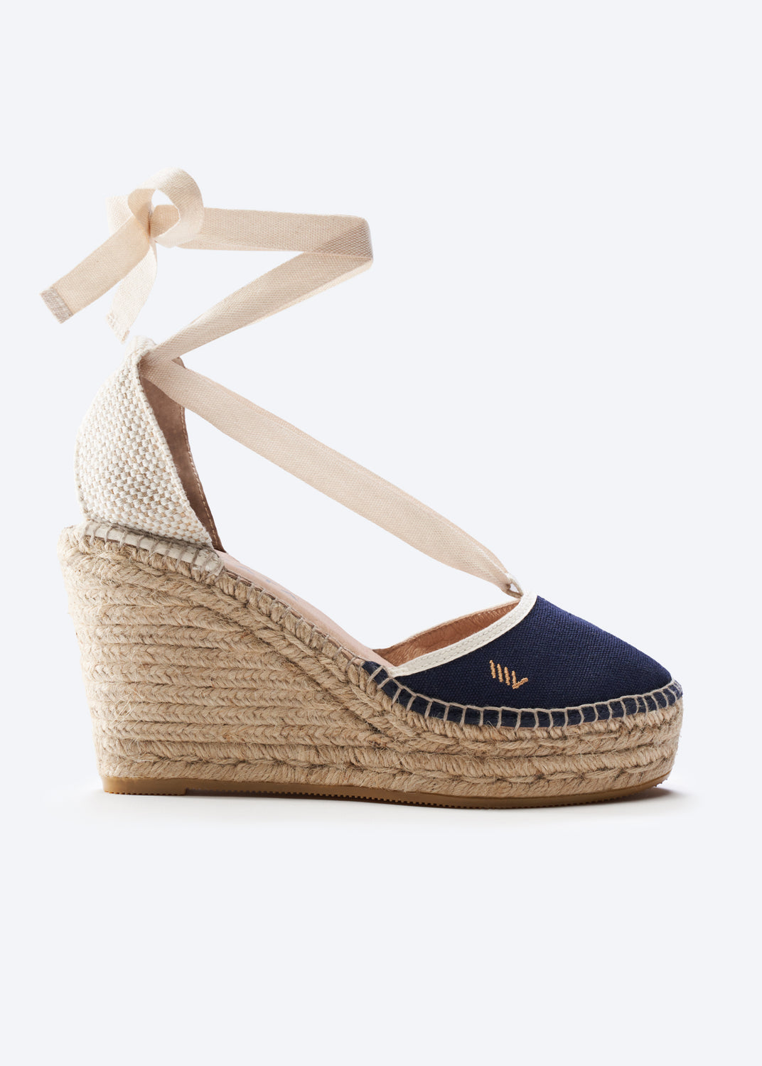 Tavallera Navy Blue Canvas Lace Up Women Espadrille Wedge