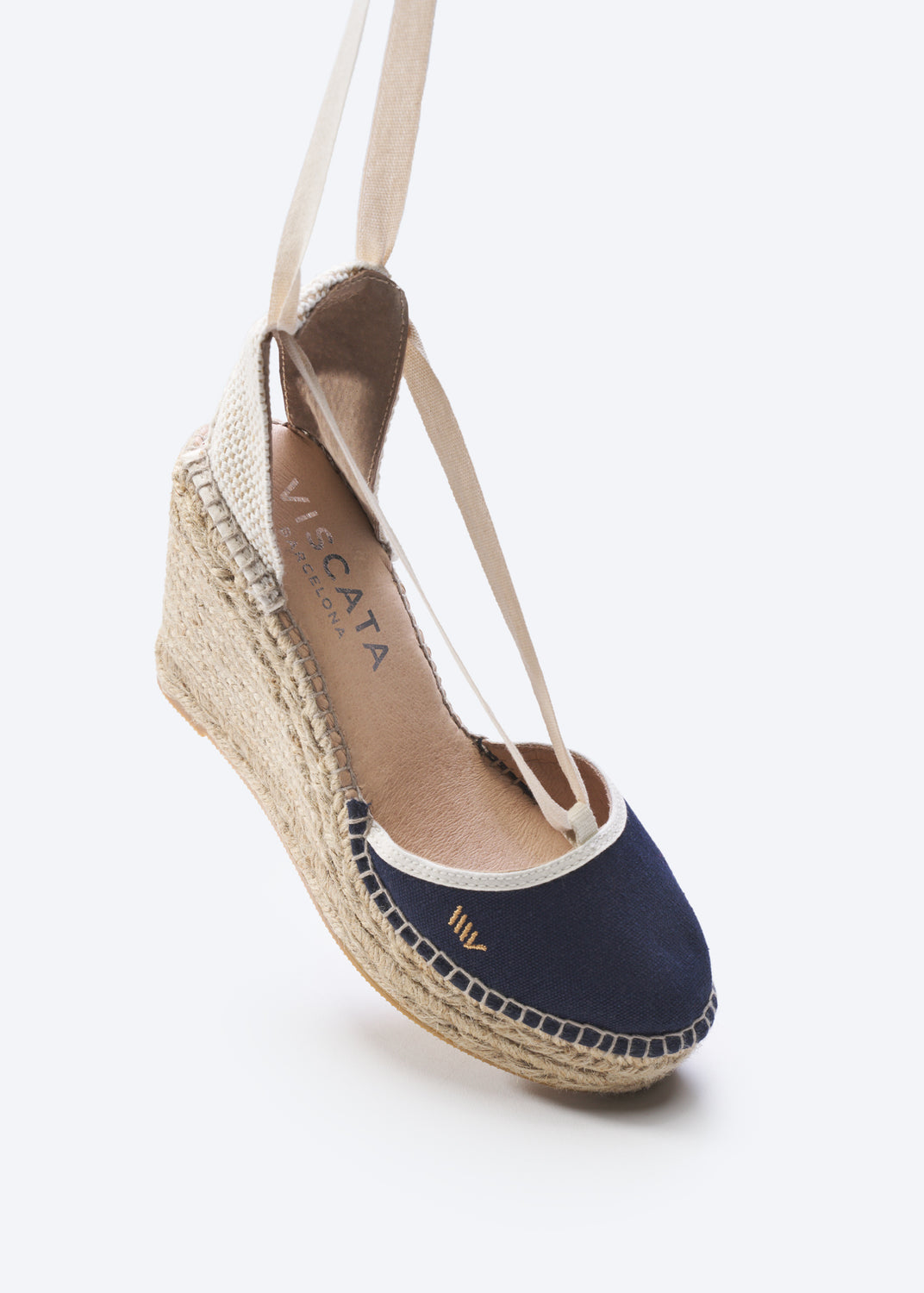 Tavallera Navy Blue Canvas Lace Up Women Espadrille High Platform Wedge