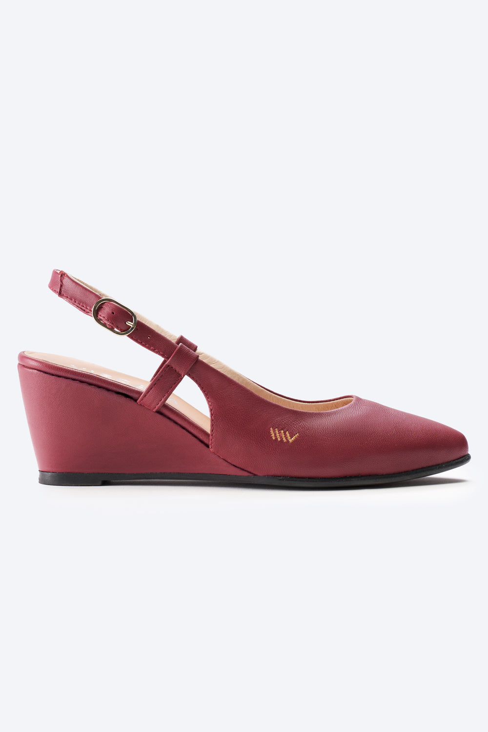 Tivoli Burgundy Leather Slingback Women Wedge Shoes