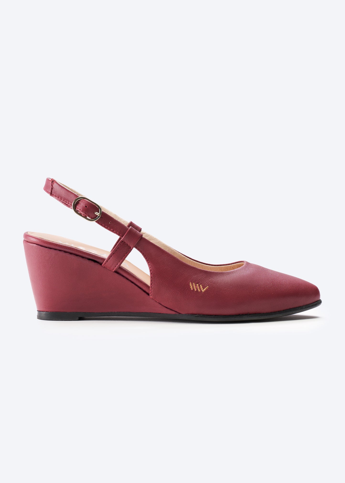 Tivoli Burgundy Leather Slingback Women Wedge Shoes