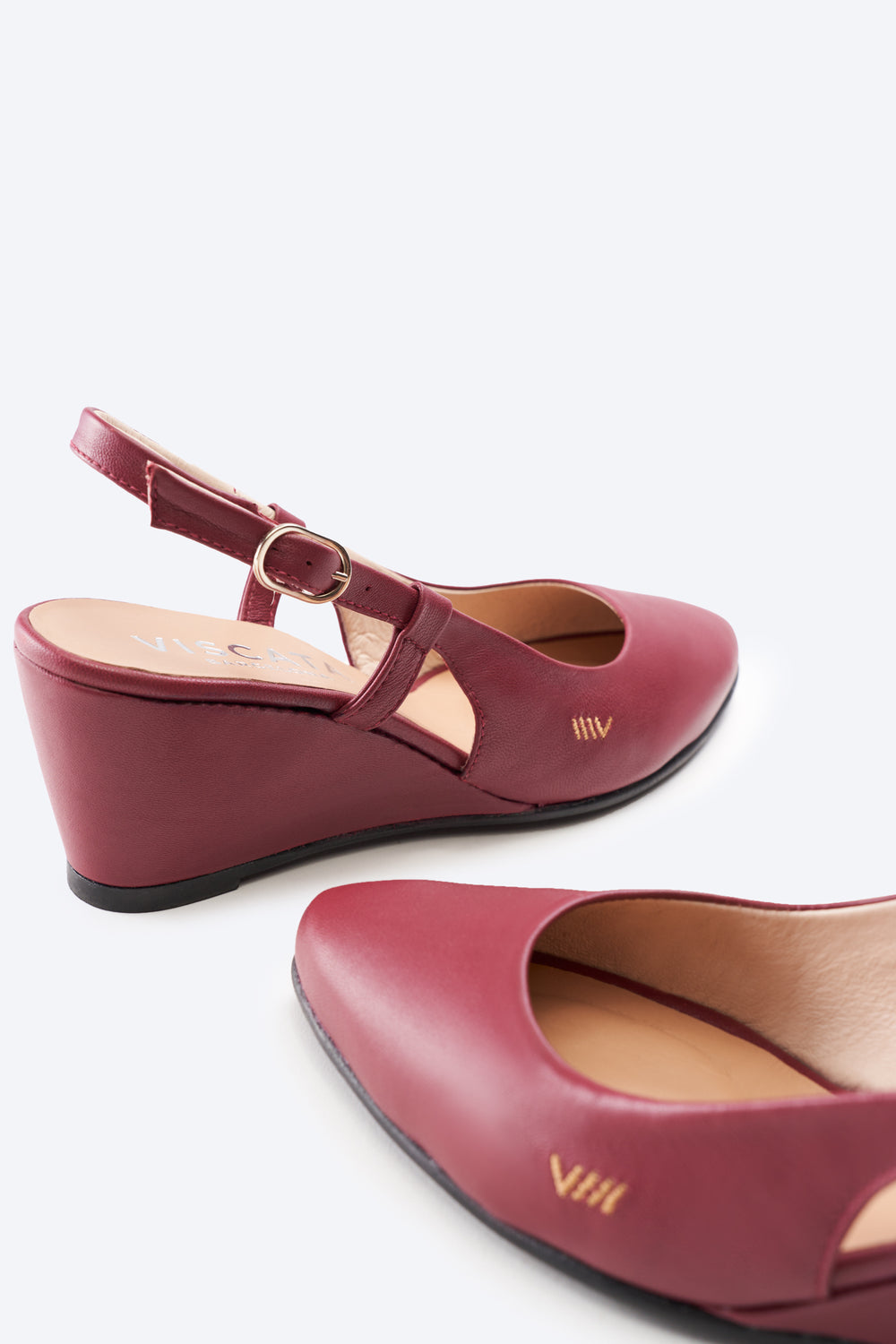 Tivoli Burgundy Leather Slingback Women Medium Wedge Shoes