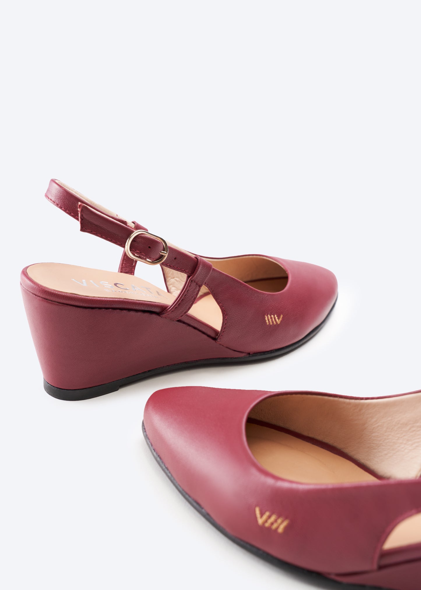 Tivoli Burgundy Leather Slingback Women Medium Wedge Shoes