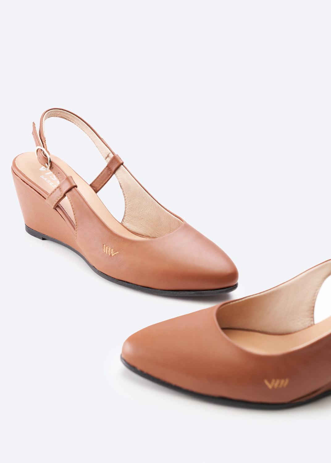 Tivoli Whiskey Brown Leather Slingback Women Wedge Shoes Closed Toe Detail