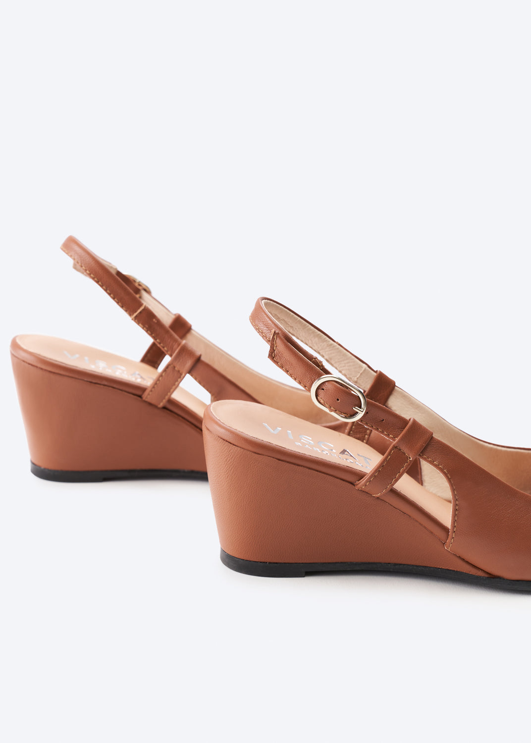 Tivoli Whiskey Brown Leather Women Wedge Shoes Slingback Details