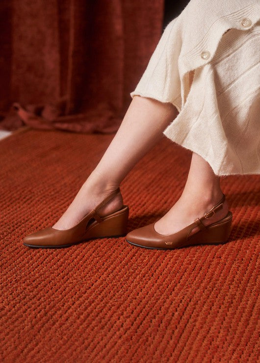 Tivoli Whiskey Brown Leather Slingback Women Wedge Shoes Legs