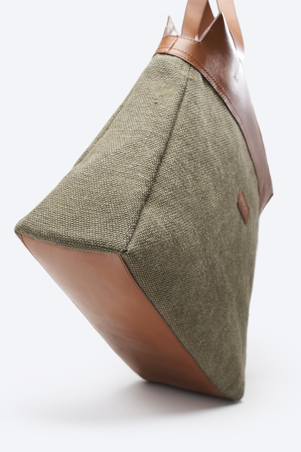 Tropez Olive Women Large Canvas Handbag Bottom Leather Detail