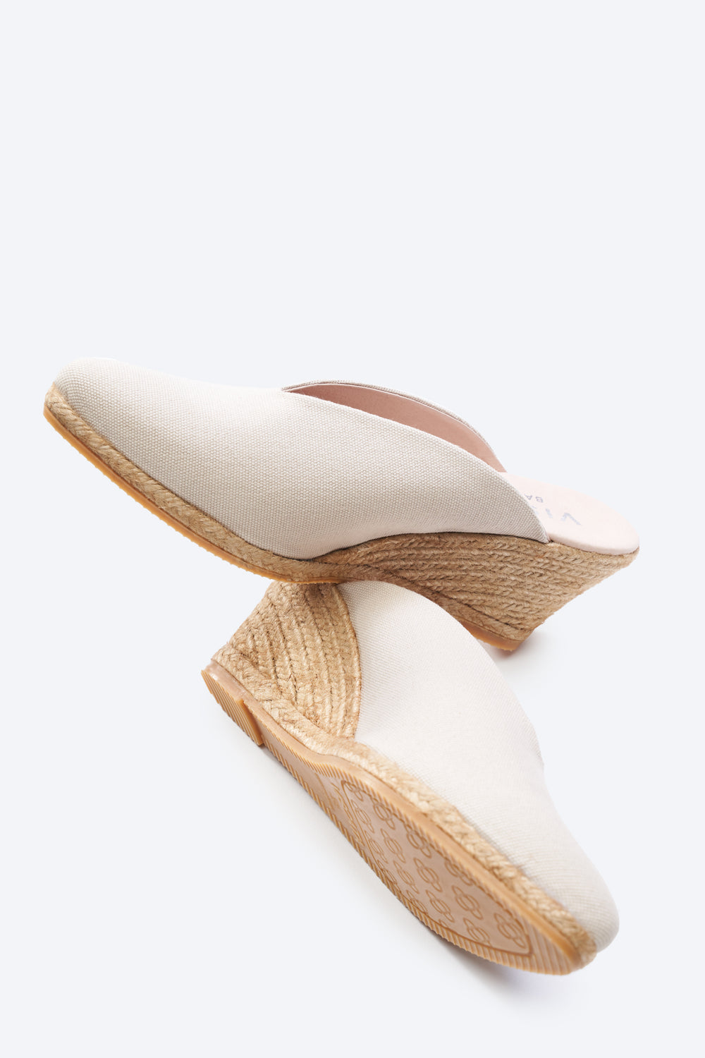 Truja Beige Canvas Slip On Woman Espadrille Mule Medium Heel Wedges