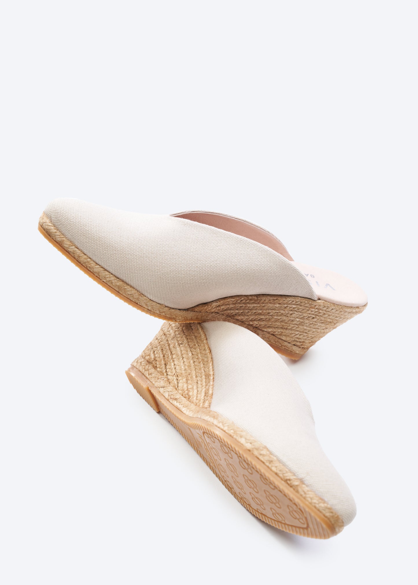 Truja Beige Canvas Slip On Woman Espadrille Mule Medium Heel Wedges
