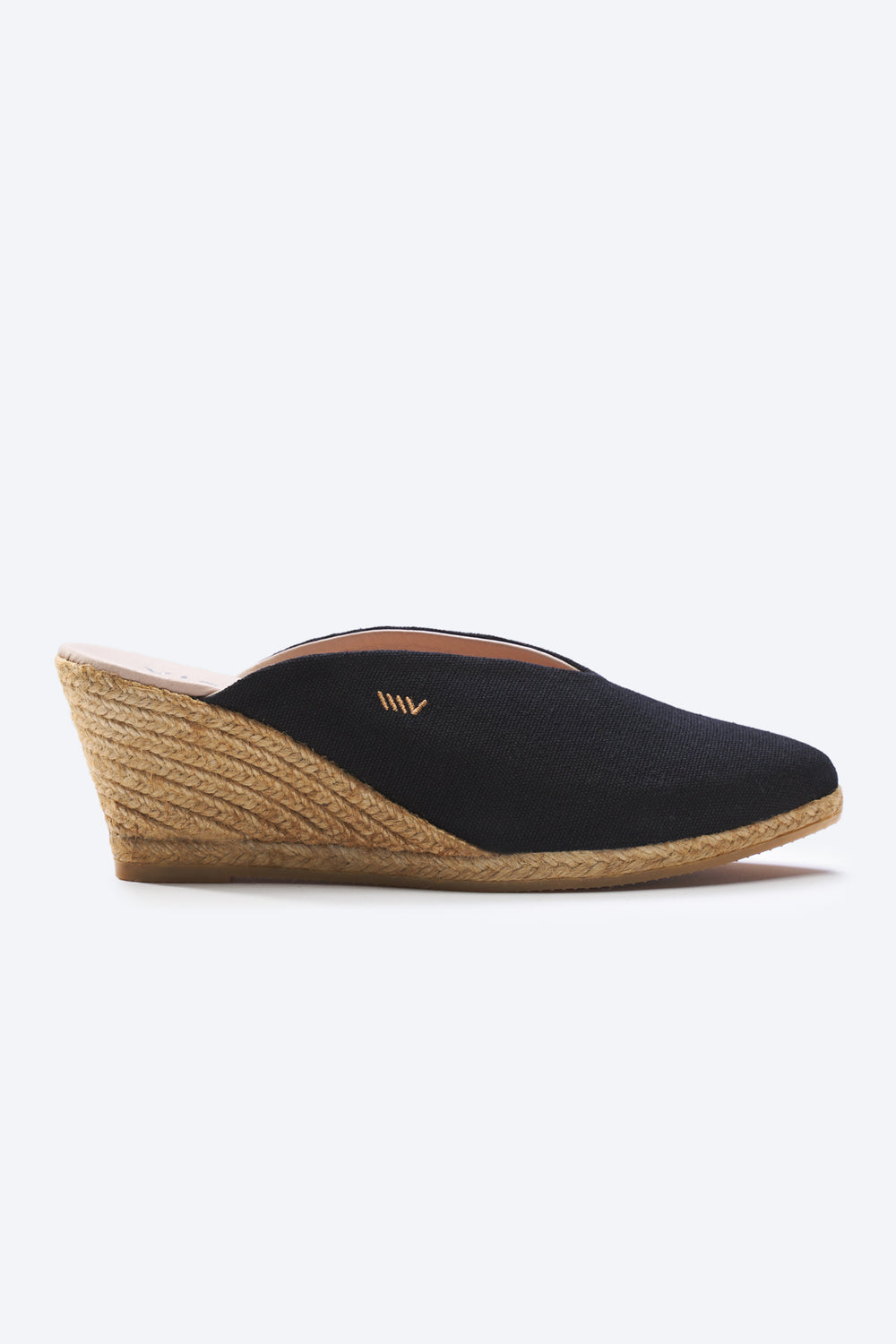 Truja Black Canvas Slip On Woman Espadrille Mule Wedges