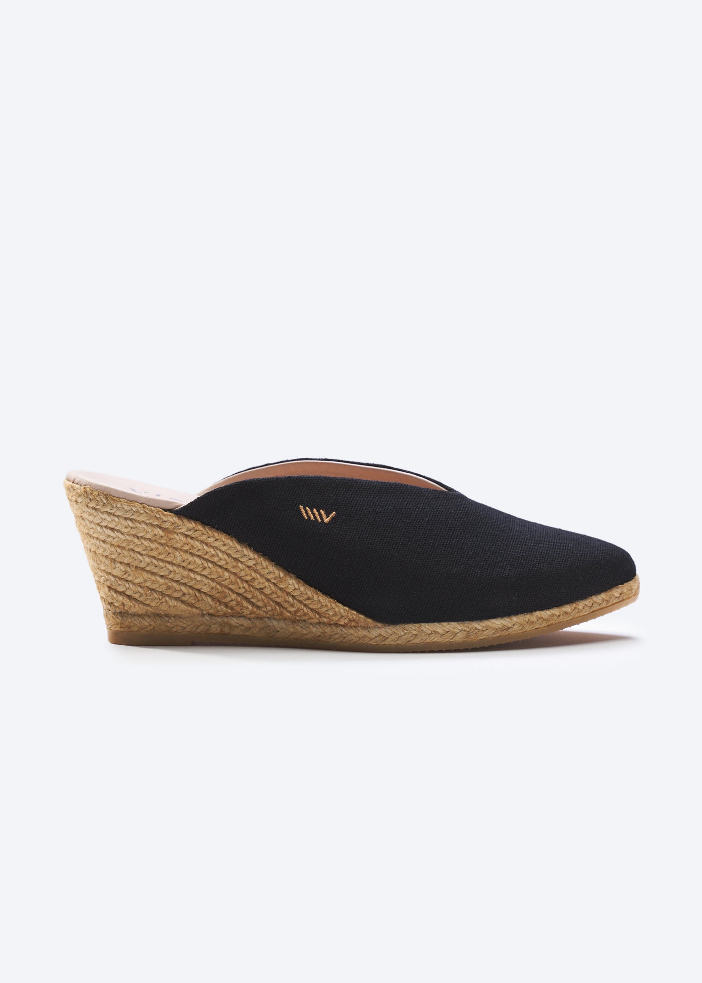 Truja Black Canvas Slip On Woman Espadrille Mule Wedges