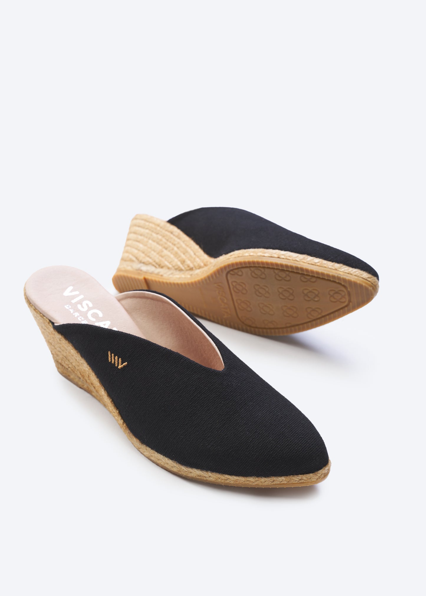 Truja Black Canvas Slip On Woman Espadrille Mule Medium Heel Wedges