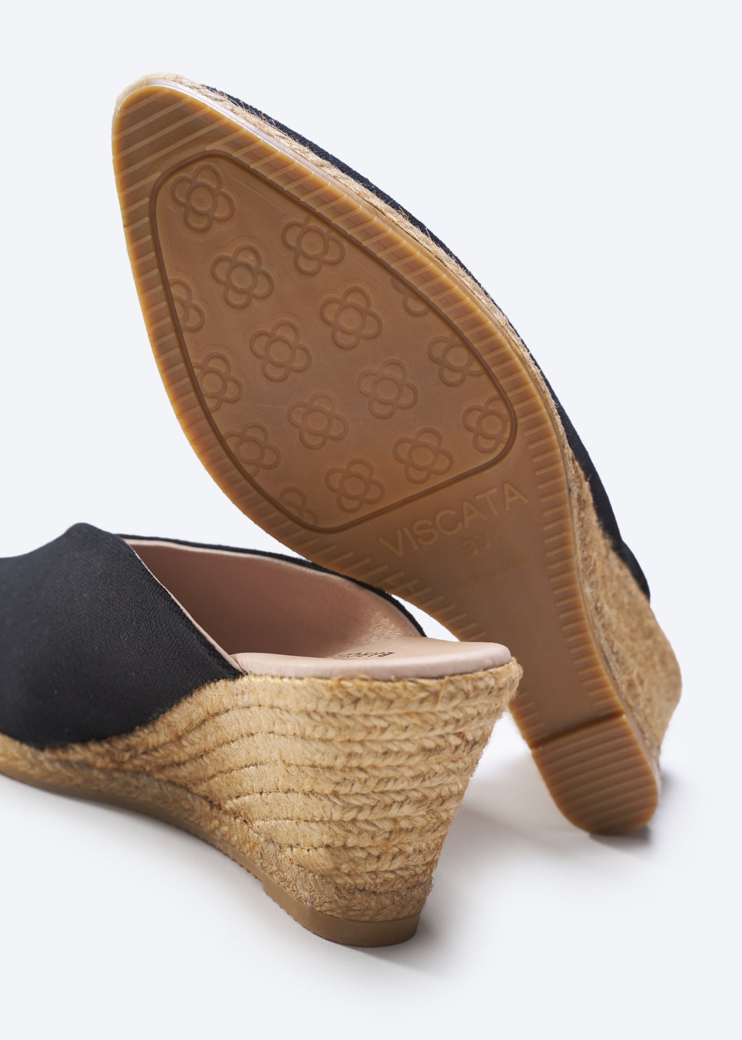 Truja Black Canvas Slip On Woman Espadrille Mule Wedges Sole Detail