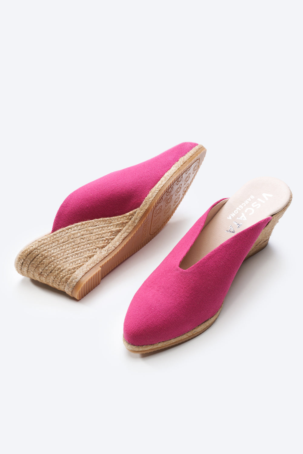 Truja Limited Edition Fuchsia Canvas Slip On Woman Espadrille Mule Medium Wedges