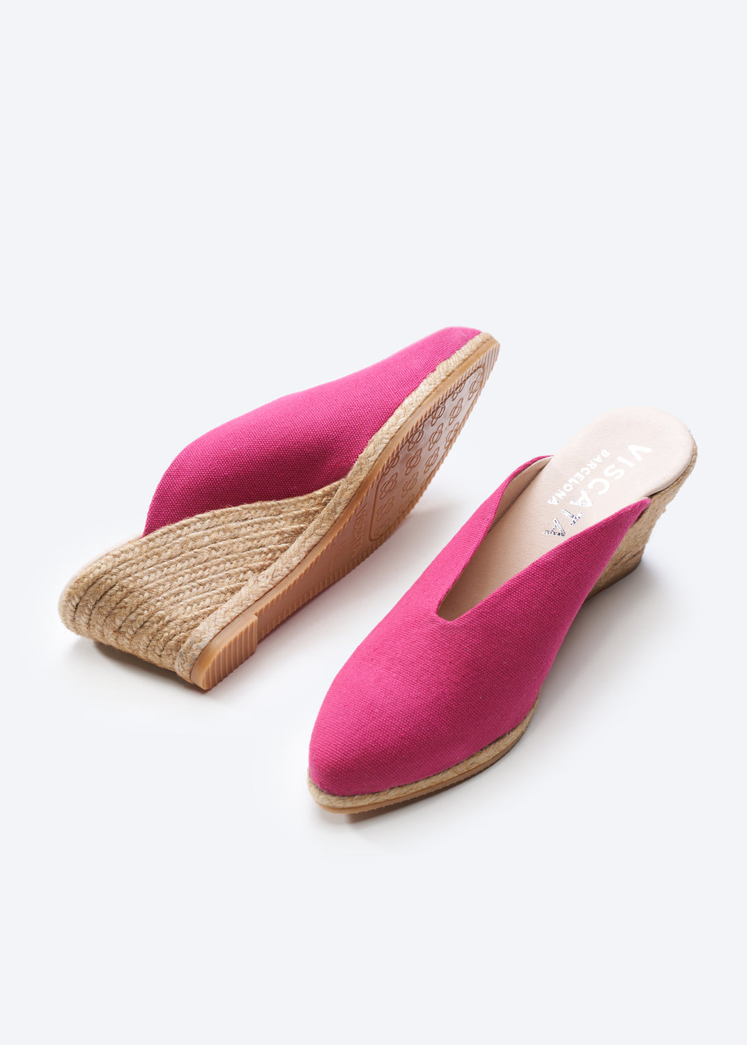 Truja Limited Edition Fuchsia Canvas Slip On Woman Espadrille Mule Medium Wedges