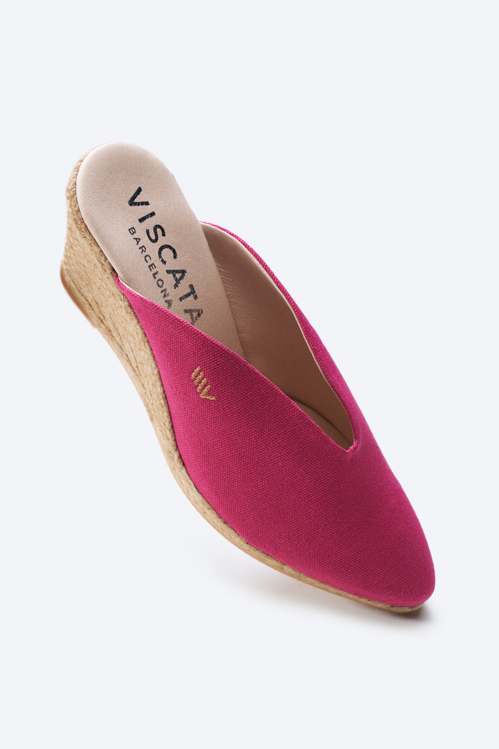 Truja Limited Edition Fuchsia Canvas Slip On Woman Espadrille Mule Medium Heel Wedge