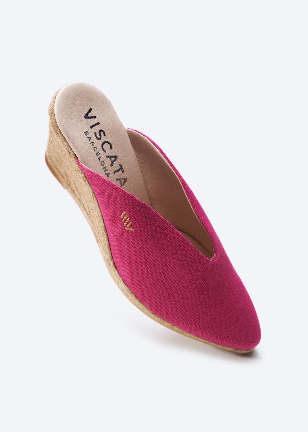 Truja Limited Edition Fuchsia Canvas Slip On Woman Espadrille Mule Medium Heel Wedge