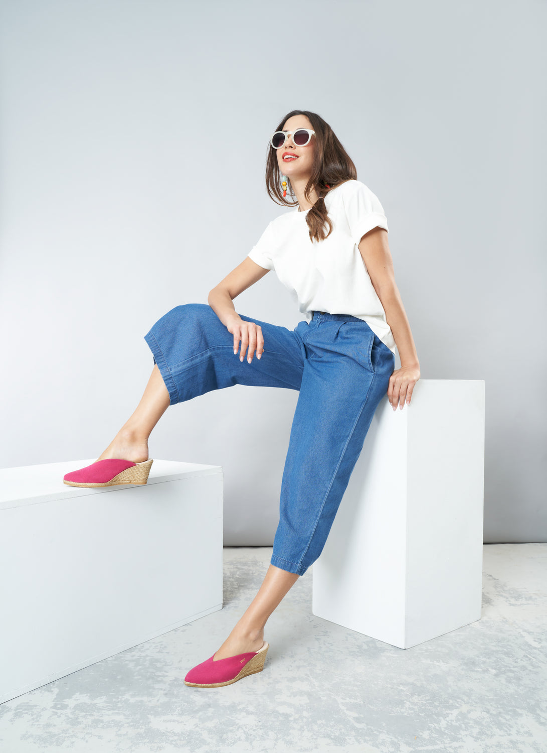Truja Limited Edition Fuchsia Canvas Slip On Woman Espadrille Mule Wedges Outfit