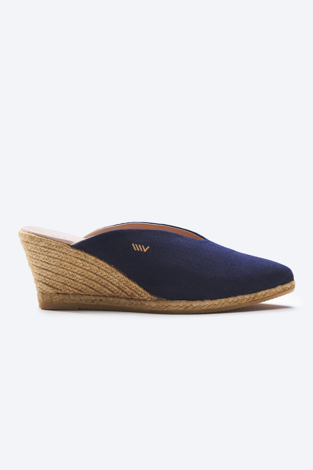 Truja Navy Blue Canvas Slip On Woman Espadrille Mule Wedge