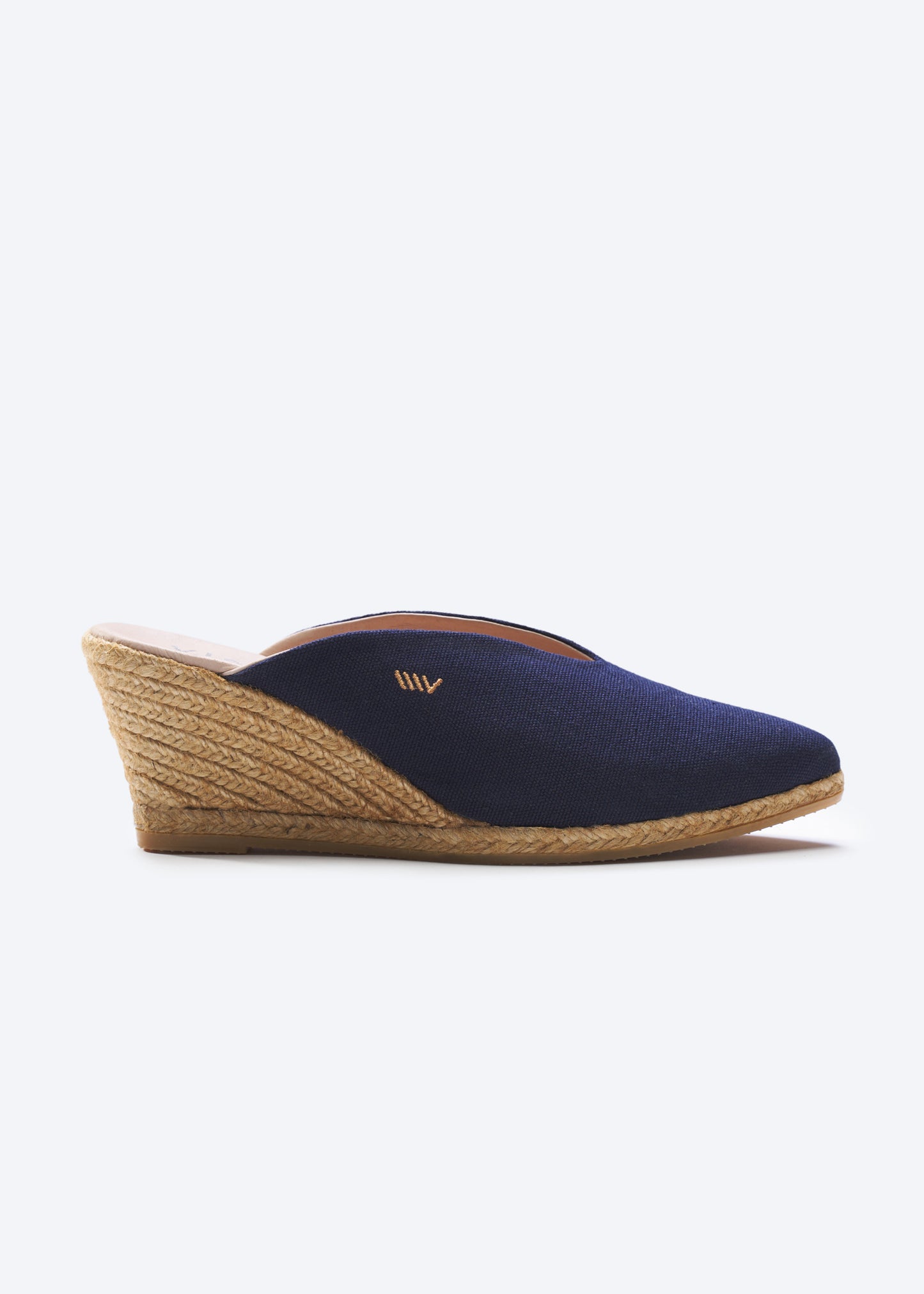 Truja Navy Blue Canvas Slip On Woman Espadrille Mule Wedge