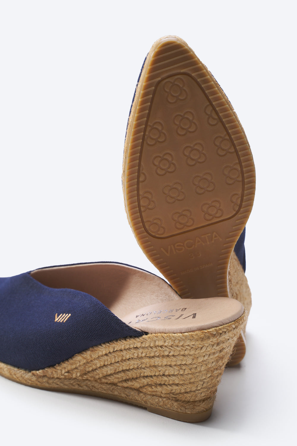 Truja Navy Blue Canvas Slip On Woman Espadrille Mule Wedges Sole Detail