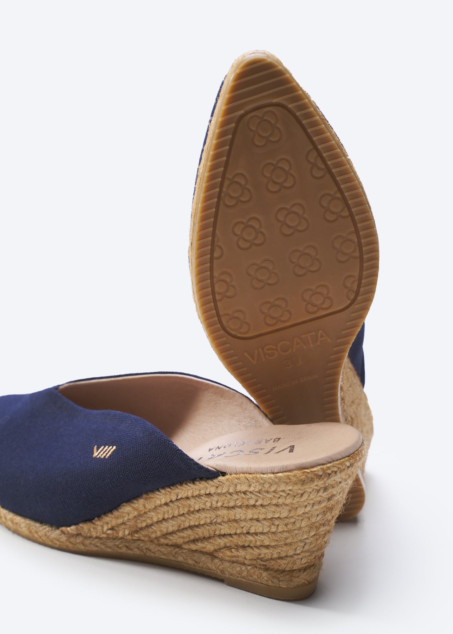 Truja Navy Blue Canvas Slip On Woman Espadrille Mule Wedges Sole Detail