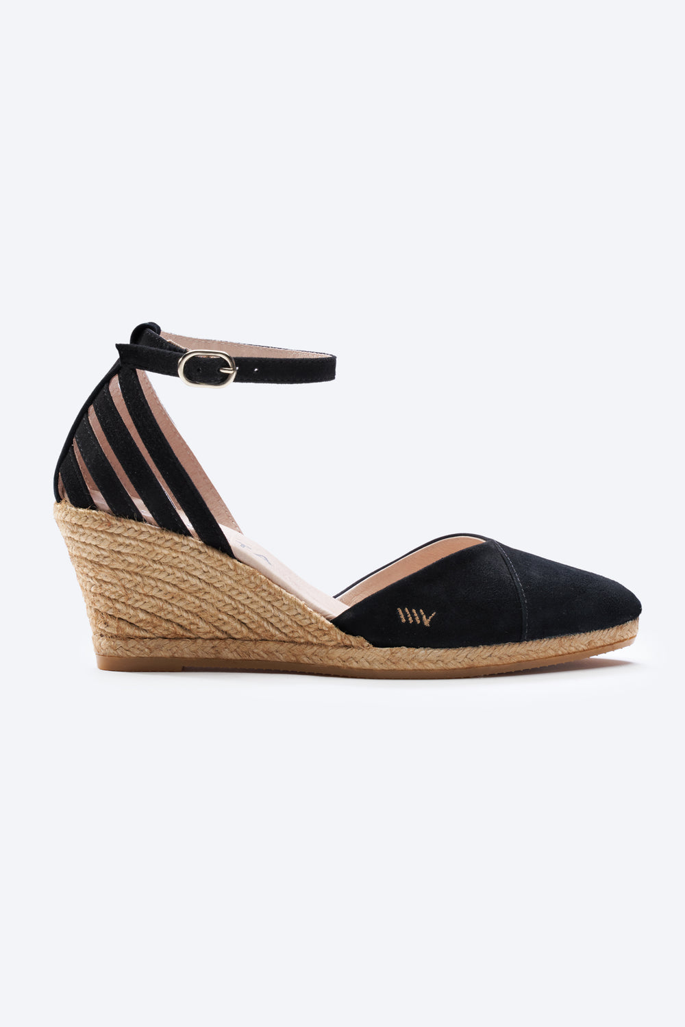 Ullastret Black Suede Ankle Strap Women Espadrille Wedge
