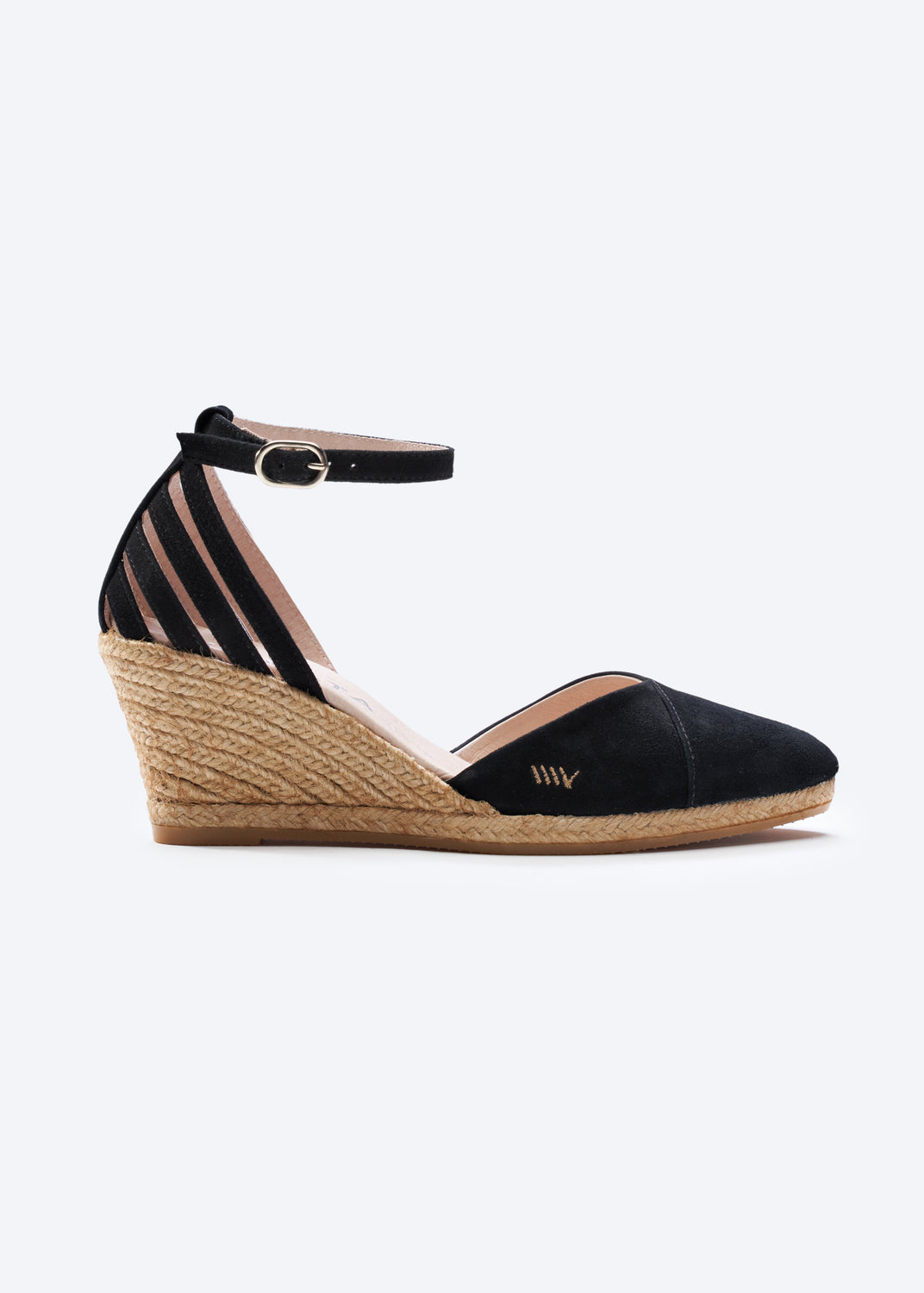 Ullastret Black Suede Ankle Strap Women Espadrille Wedge