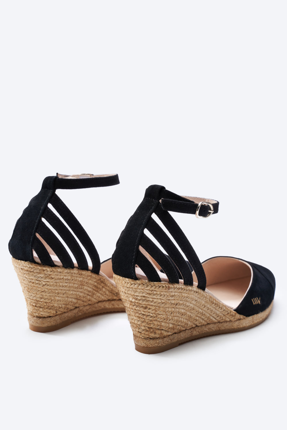 Ullastret Black Suede Ankle Strap Women Espadrille Wedges Back Details