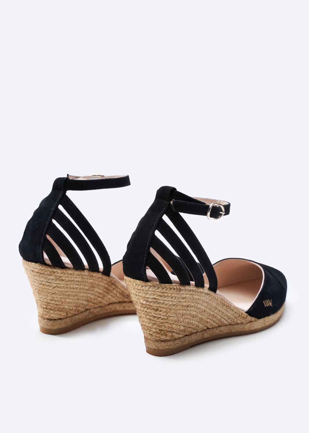 Ullastret Black Suede Ankle Strap Women Espadrille Wedges Back Details