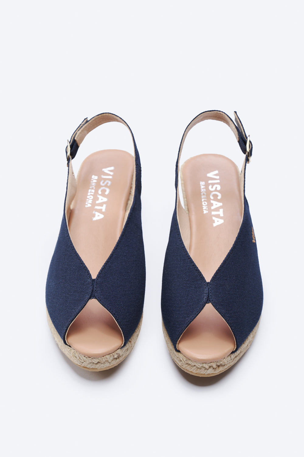 Verneda Navy Blue Canvas Slingback Women Open Toe Espadrille Low Heel Wedges