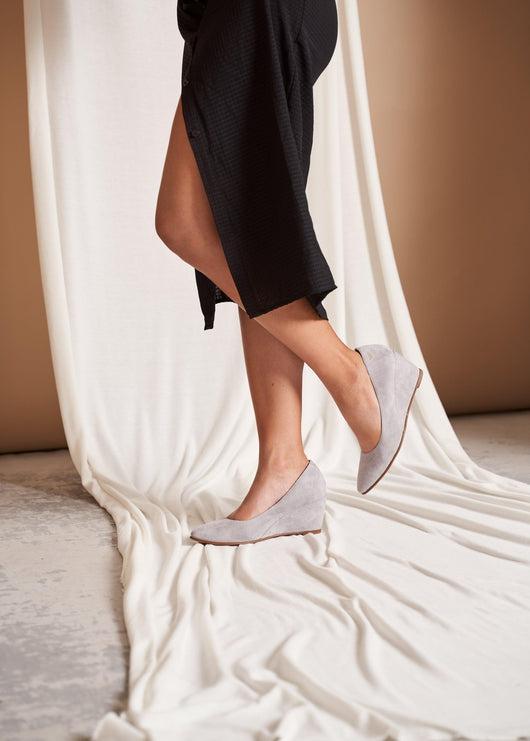 Verona Ash Grey Suede Slip On Women's Wedge Shoes Legs