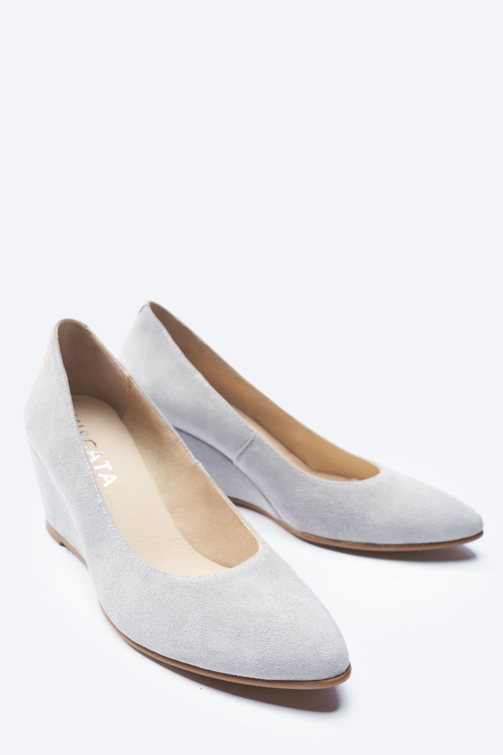 Verona Ash Grey Suede Slip On Women's Medium Heel Wedges