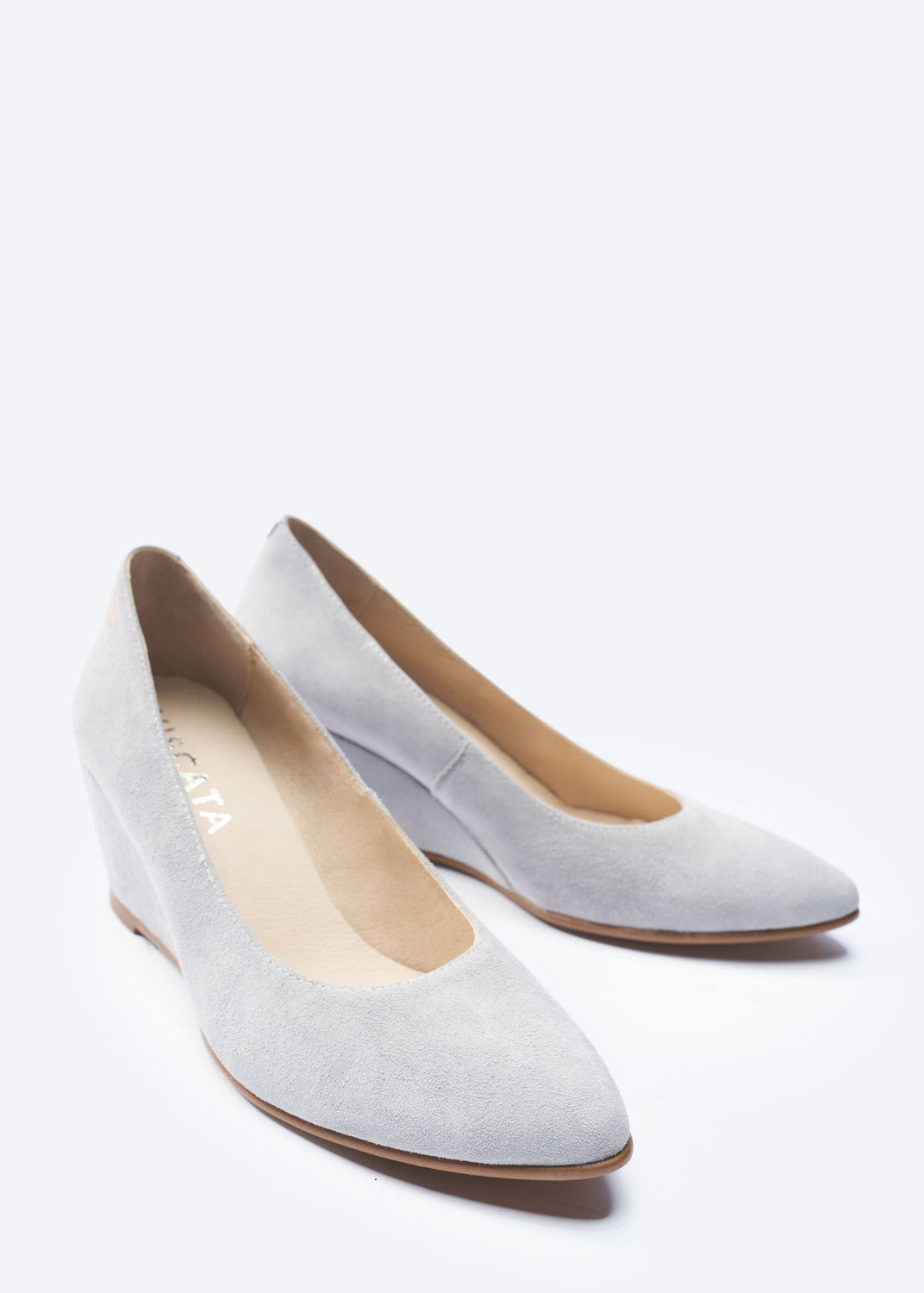 Verona Ash Grey Suede Slip On Women's Medium Heel Wedges