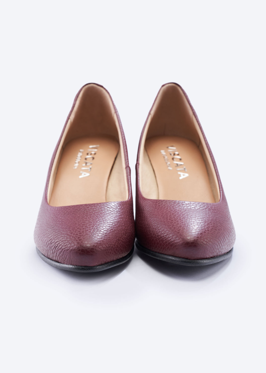 Verona Burgundy Grain Leather Slip On Women Wedges Pointed Toe