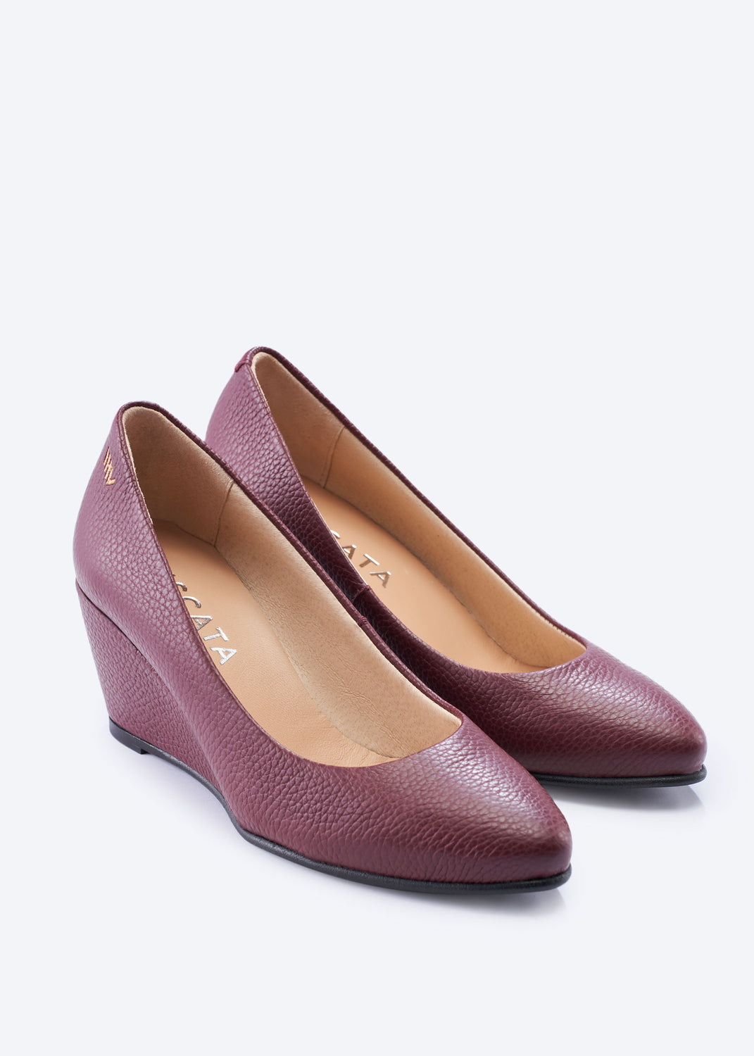 Verona Burgundy Grain Leather Slip On Women Wedges