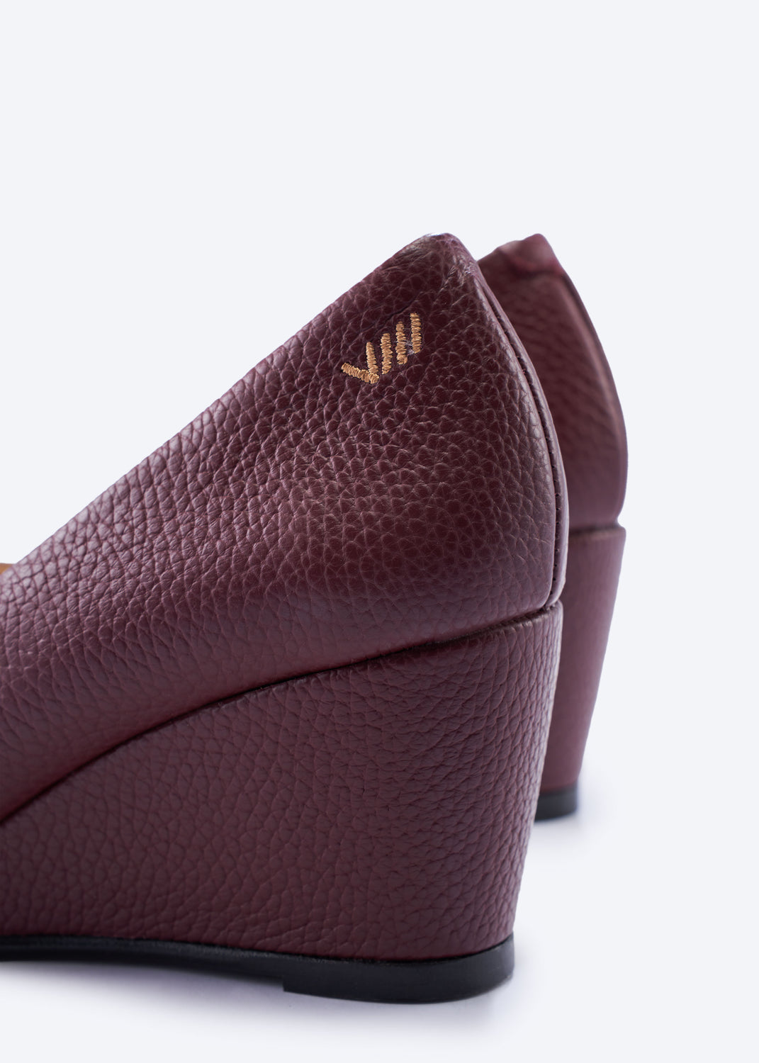 Verona Burgundy Grain Leather Slip On Women Medium Wedges Back Close-up