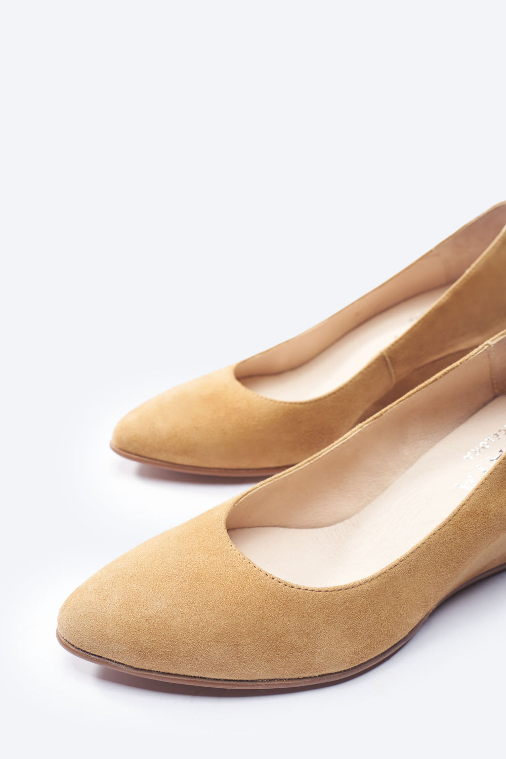 Verona Camel Suede Slip On Women's Wedge Shoes U Cut Closed Toe Detail
