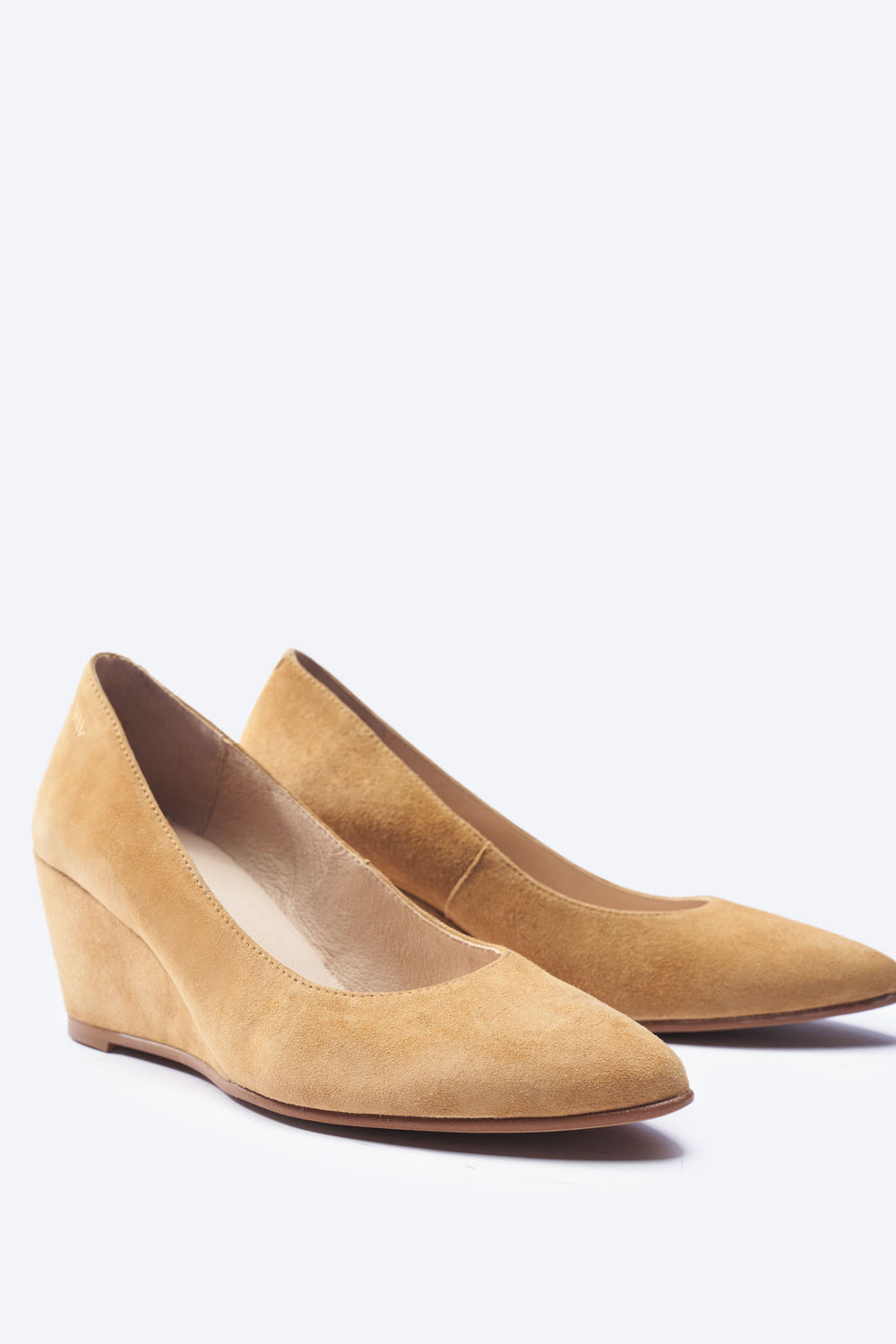 Verona Camel Suede Slip On Women's Medium Heel Wedges