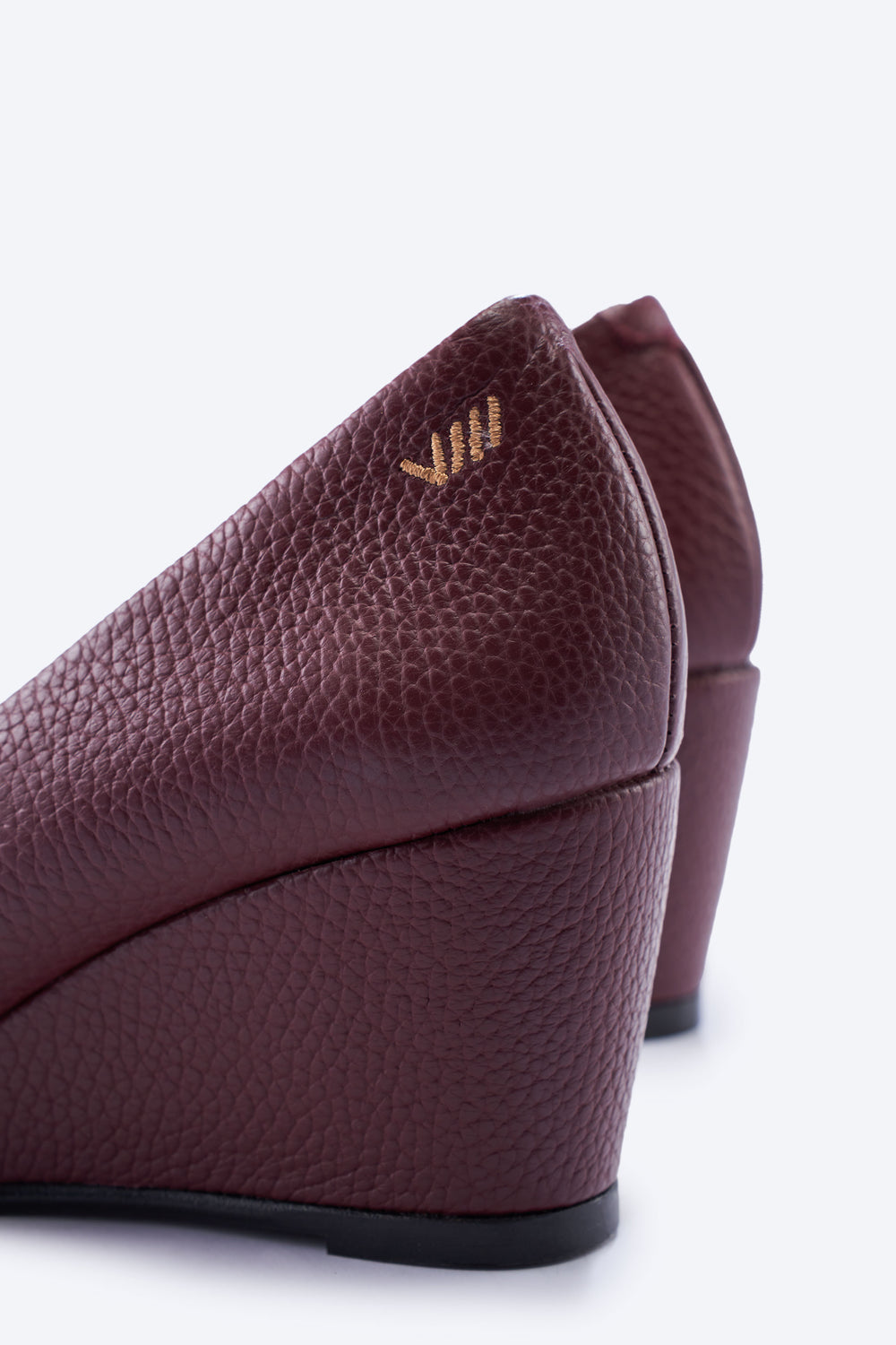Verona Burgundy Grain Leather Slip On Women Medium Wedges Back Close-up
