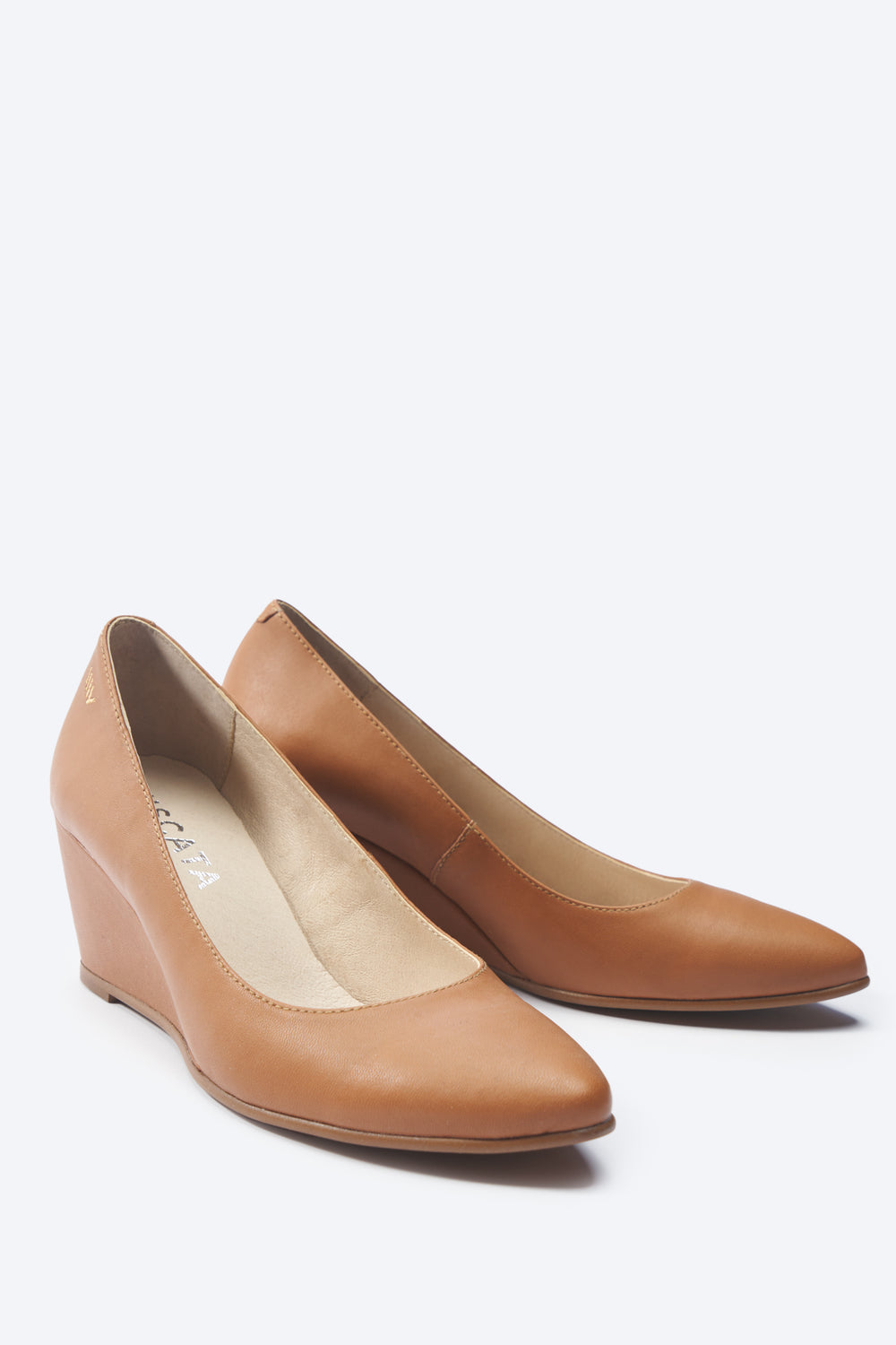 Verona Whiskey Brown Leather Slip On Women Medium Heel Wedges