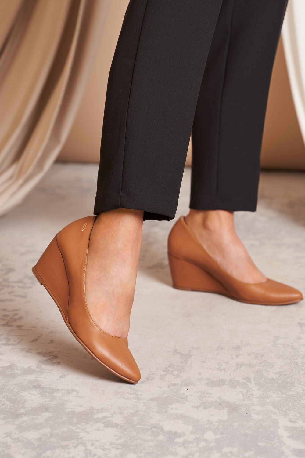 Verona Whiskey Brown Leather Slip On Women Wedges Legs