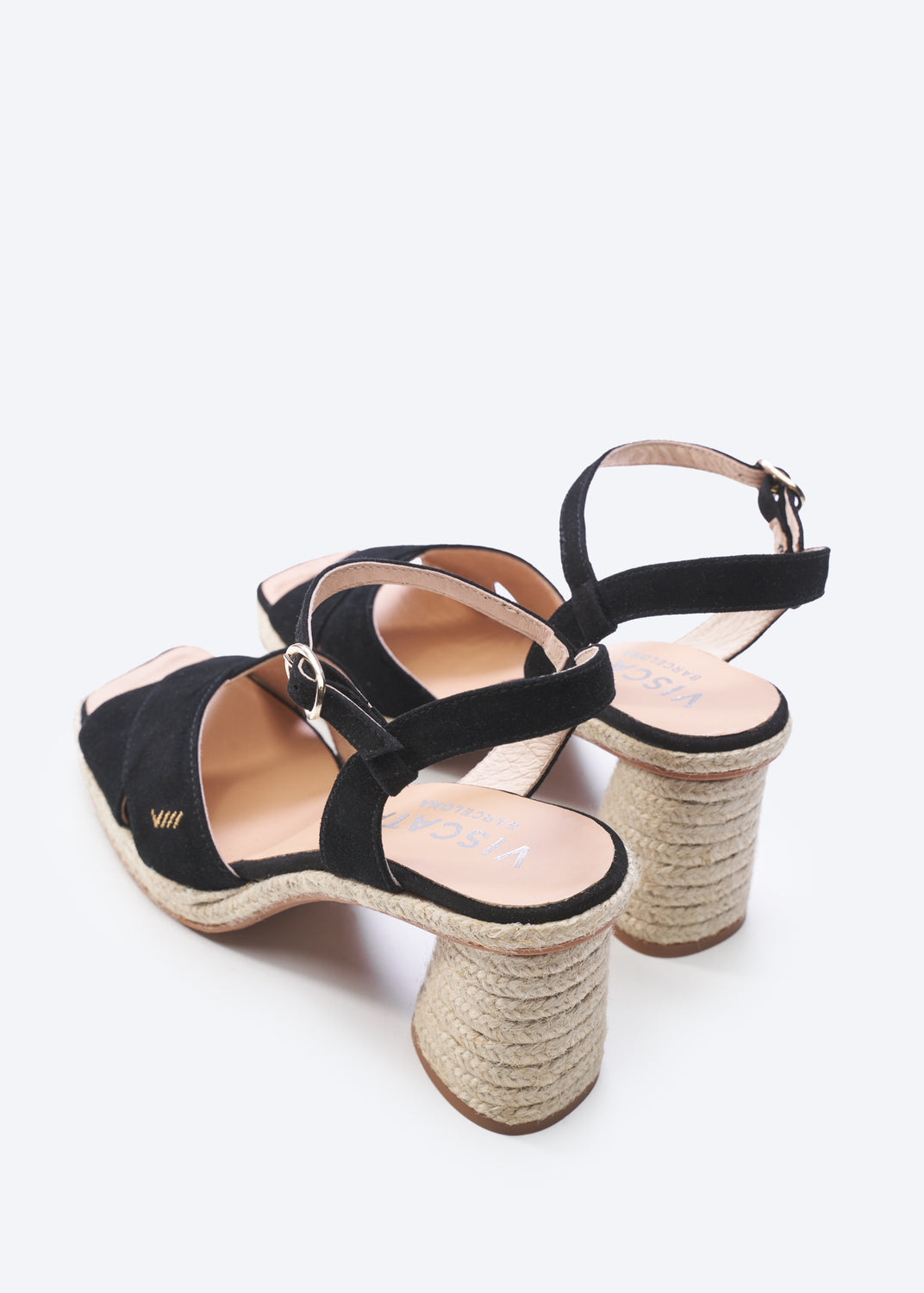 Xelida Black Suede Ankle Strap Women Espadrille Sandal Heels Back Detail