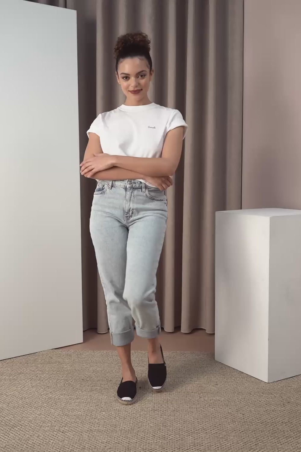 Woman Wearing Llafranc Canvas Black Espadrille Flats