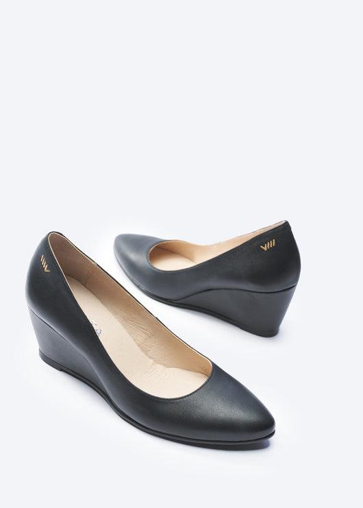 Womens black leather wedge shoes Clearance