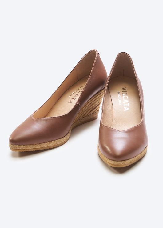 Roses Leather V Cut Espadrille Wedges